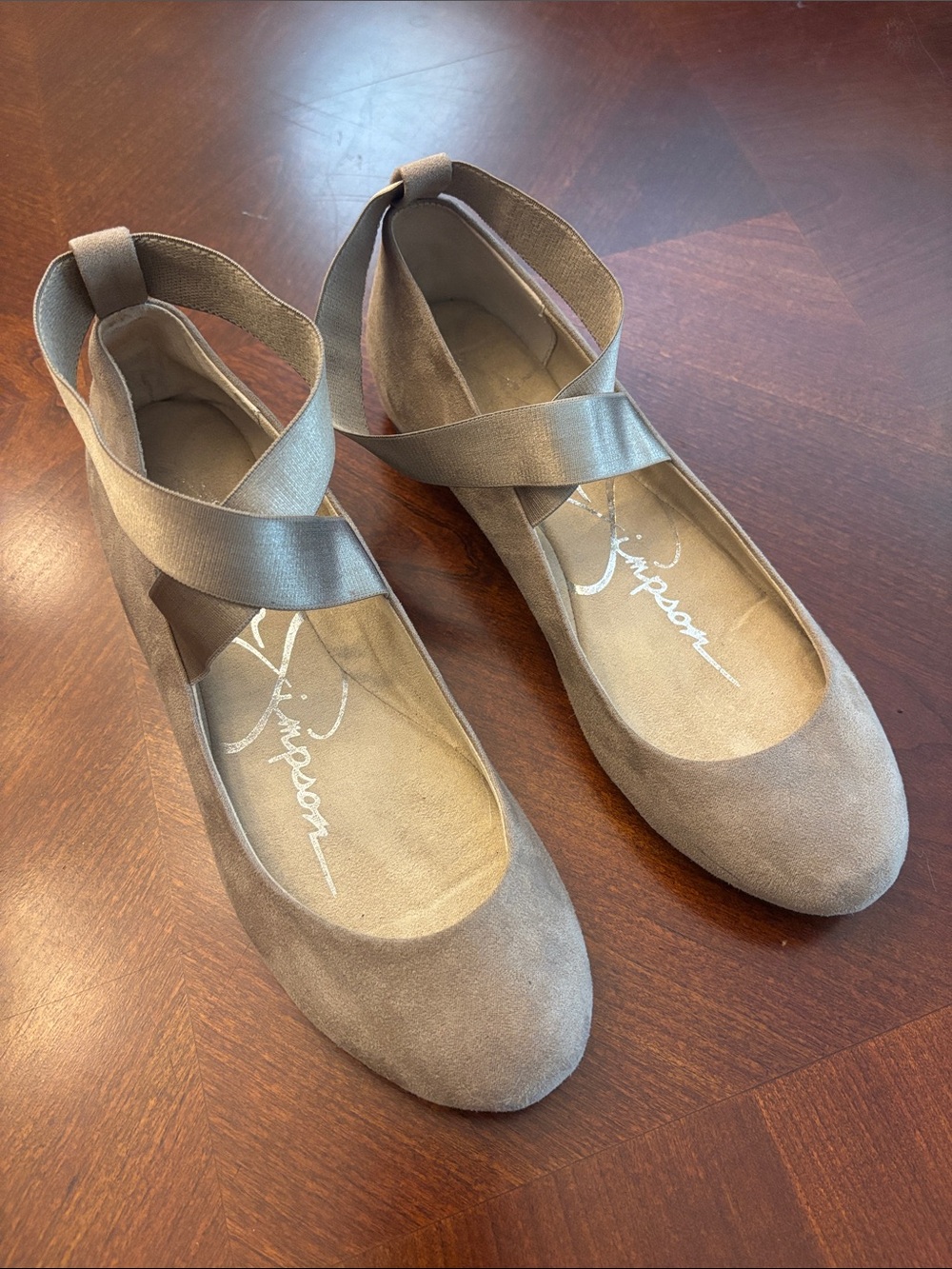 Jessica Simpson Taupe Suede Crisscross Ballet Flats